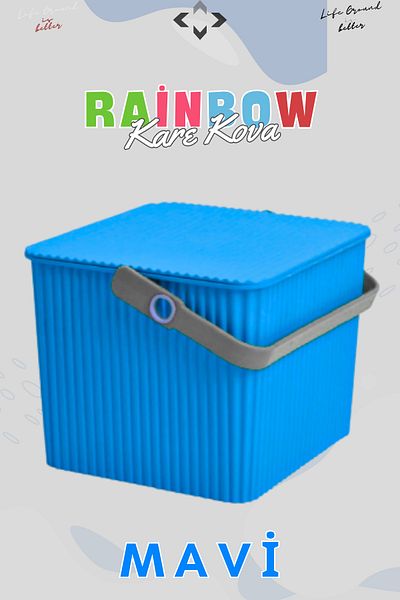 LİGROUND Rainbow Square Lid Picnic Basket Organizer with Handle 1 Piece Square Bucket Picnic Bag Basket