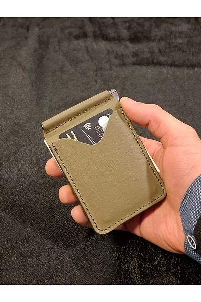 MAT Deri Men's Wallet Genuine Leather Money Clip Slim Card Holder Khaki Green Wallet Gift