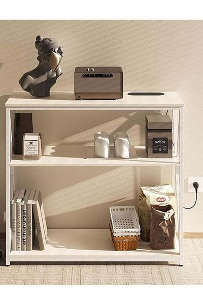Luxehome 3-Tier Adjustable Coffee Table with Charging Base and Storage Shelf for Living Room or Sofa Entryway