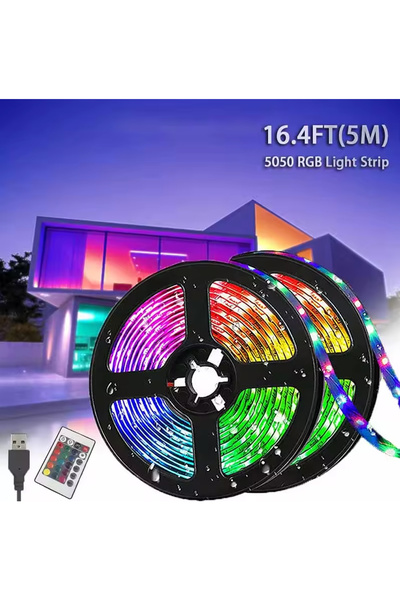 Choice شريط إضاءة LED بطول 5 أمتار RGB مزود بمقبس USB و24 مفتاحًا، متعدد الأل...