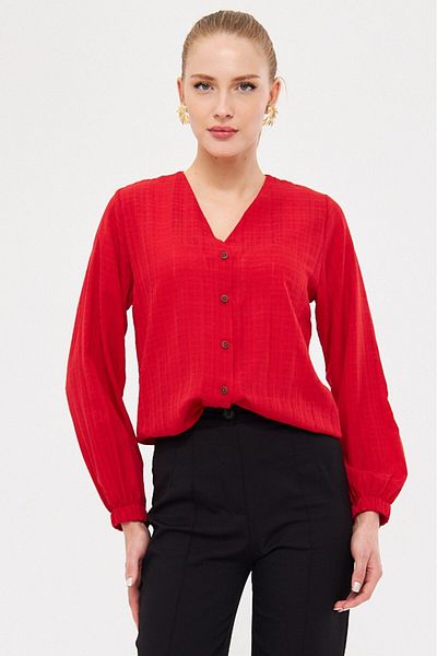 armonika Women's Red Sleeve Elastic Wrap Shirt Arm-24K 001002