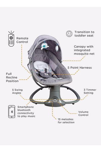 Primo Plus Baby Rocking Chair with Remote Control Luxury Multifunctional Baby Bed with Built-in Mosquito Net
