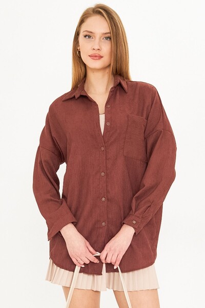 armonika Γυναικείο πουκάμισο Coffee Pocket Oversize Slim Κοτλέ πουκάμισο ARM-24K 001076