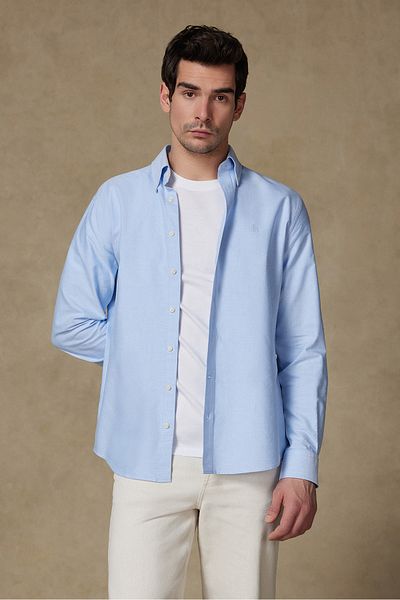 Abbate Marcel American Oxford Cotton Sports Comfort Fit Collar Blue Button Collar Men's Shirt
