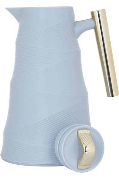 Alsaif Gallery Glory Pump Thermos, Light Gray, Golden Handle, 1 Liter