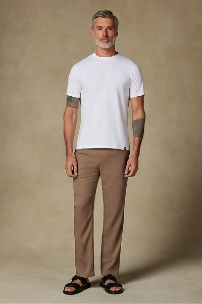 Abbate Cotton Relaxed Cut Comfort Fit Basic Plain Short Sleeve Crew Neck White T-Shirt T-Shirt