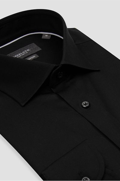 Abbate Leonardo Satin Cotton Comfort Fit Black Classic Collar Men's Shirt