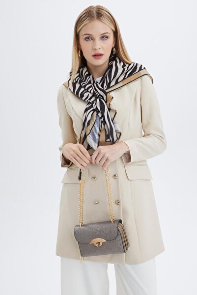 Zühre Monogram Patterned Anthracite Bag with Chain Strap ZH0032