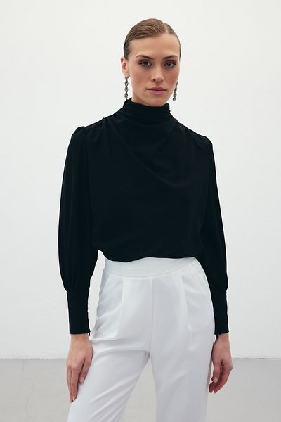 Sateen Блуза с драпирани детайли - черна