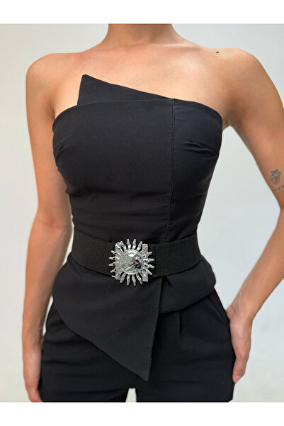 Fiori Silver Buckle Snap Elastic Women's Belt, Coat Belt, Shirt Belt, Dress Belt