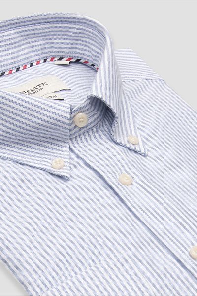 Abbate Marcel American Oxford Cotton Sports Comfort Fit Dark Blue Striped Button Collar Men's Shirt