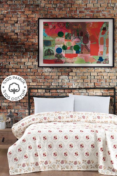SUVAY 100% Cotton Double Bedspread Printed Pique - Cross Stitch