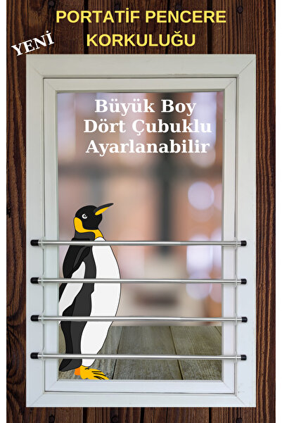 PenGüven 4 Adet Tek Çubuklu (42-80 CM) Portatif Pencere Korkuluğu- Çocuk Güve...