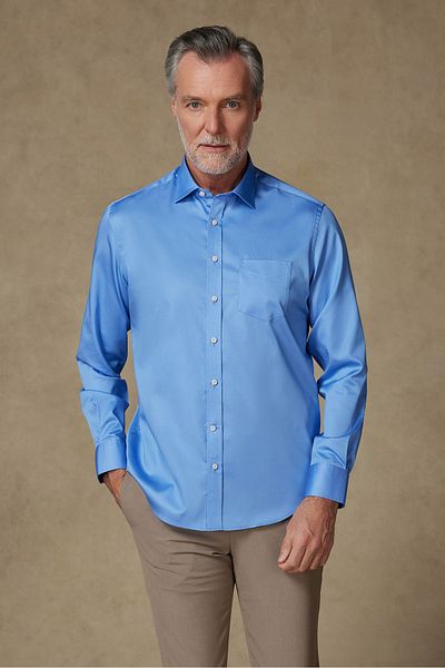 Abbate Leonardo Satin Cotton Comfort Fit Blue Classic Collar Men's Shirt