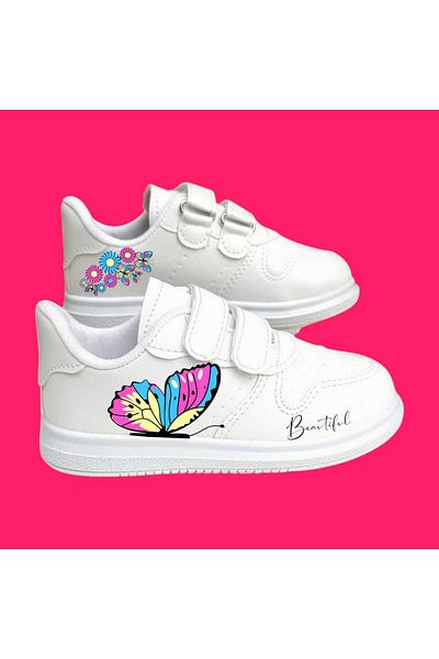 LİASSHOES pantofi sport pentru copii cu bandă albă imprimată cu fluturi veseli colorați