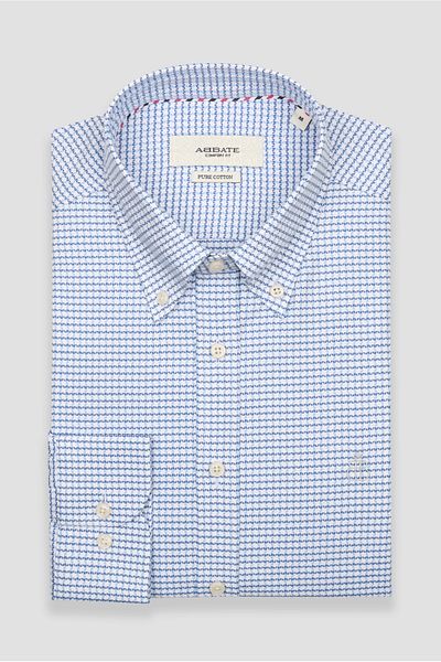 Abbate Matteo Dobby Cotton Sports Comfort Fit Dark Blue Patterned Button Collar Men's Shirt