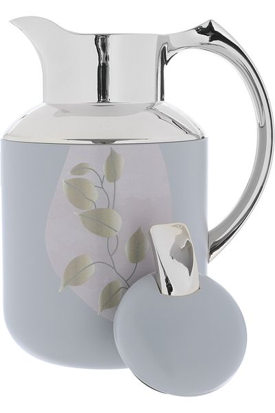 Alsaif Gallery Florya Pro Thermos Set, Light Gray, Floral Pattern, And Gold, 2 Pieces