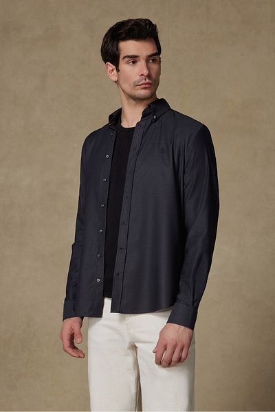 Abbate Matteo Royal Oxford Cotton Sports Comfort Fit Collar Gray Button Collar Men's Shirt