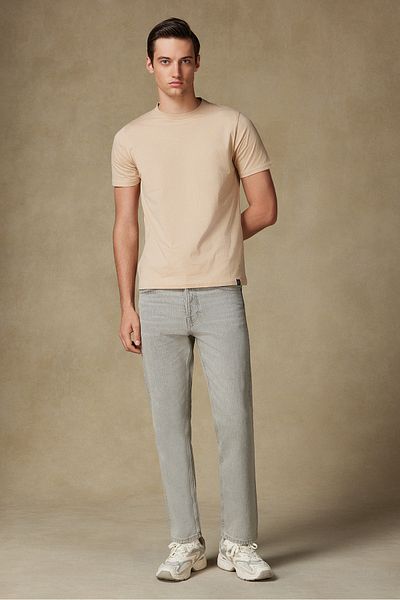 Abbate Cotton Relaxed Cut Comfort Fit Basic Plain Short Sleeve Crew Neck Dark Stone T-Shirt T-Shirt