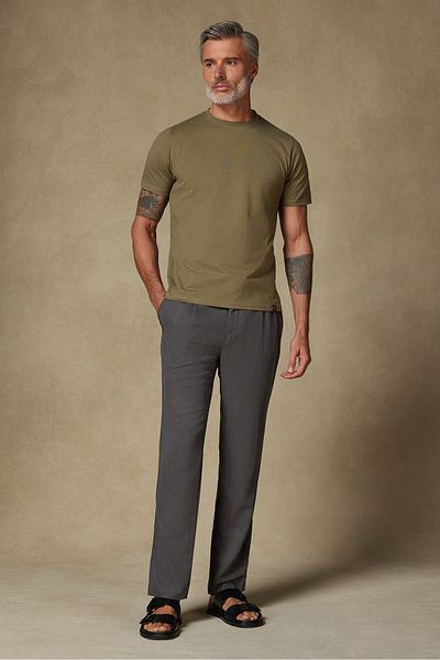 Abbate Cotton Relaxed Cut Comfort Fit Basic Plain Short Sleeve Crew Neck Khaki T-Shirt T-Shirt