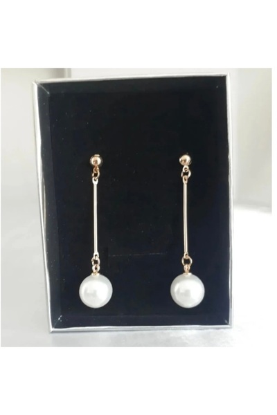 Aksesuar Uzun Inci Sallantılı Gold Renkli Şık Düğün Abiye Küpe