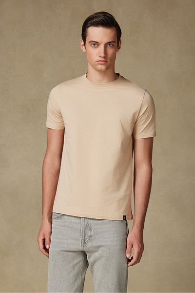 Abbate Cotton Relaxed Cut Comfort Fit Basic Plain Short Sleeve Crew Neck Dark Stone T-Shirt T-Shirt