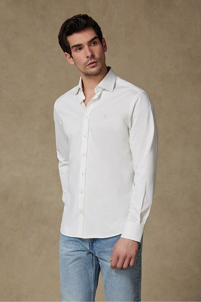 Abbate Rico Jersey Cotton Blended Sports Comfort Fit White Classic Collar Men's Shirt