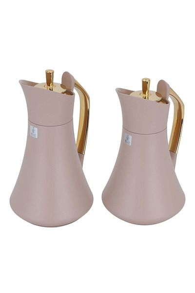 Alsaif Gallery Karma Pro Thermos Set, Light Brown And Gold, 2 Pieces