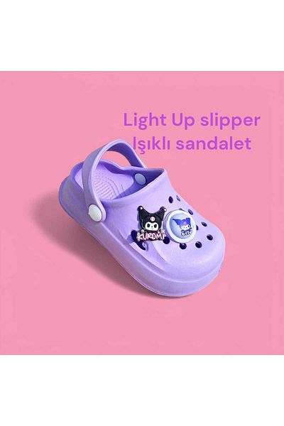 LİASSHOES Lighted Kuromici Silicone Light Detail Purple Child Sandals Slippers
