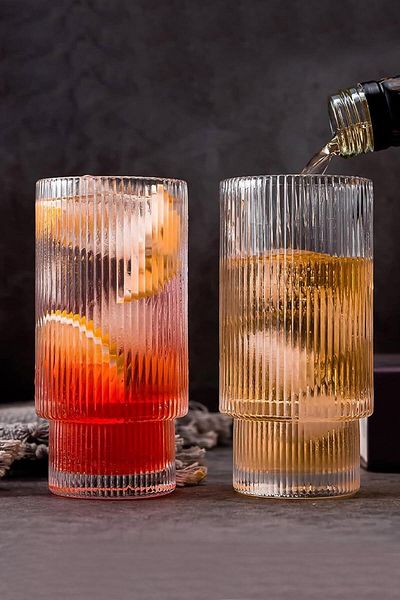 ÇELİKAY Glass Nare Striped New Design Thick Glass Cup Set of 6 Soft Drinks, Latte Cocktail 300 ml