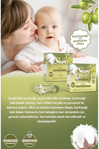 Sleepy Olive Oil Wet Towels - 100 Pieces (4 Packs)