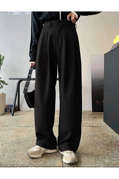 mor butik Purple Butik Women's Black Palazzo Oversize Relaxed Cut Pants Negy01001