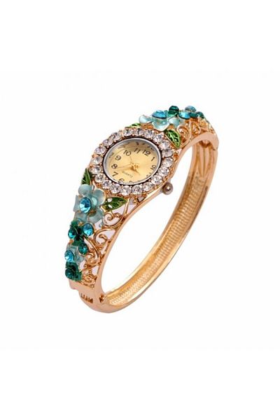 OEM Ceas femei bratara Green Leaf placat cu aur 18K