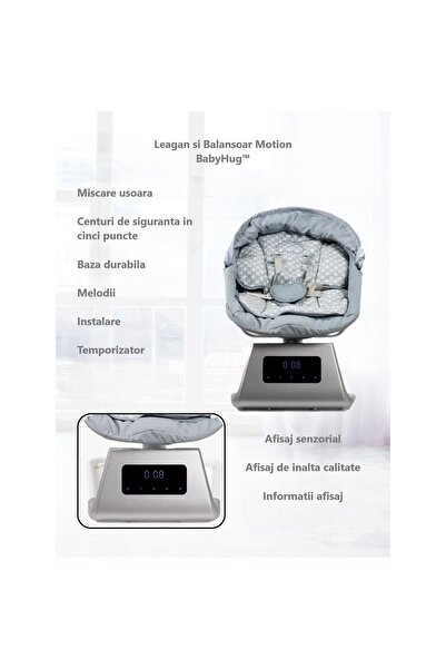 indiggo Ηλεκτρική κούνια Babyhug™ 3D με τηλεχειριστήριο, Bluetooth, ρυθμιζόμενη πλάτη και μελωδίες