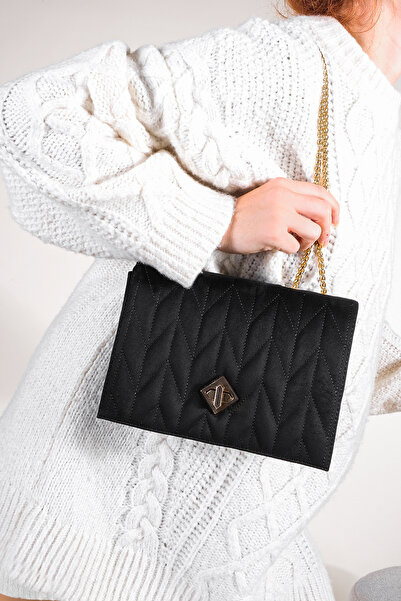 Marjin Women's Gold Color Chain Shoulder Bag Delbin black Suede