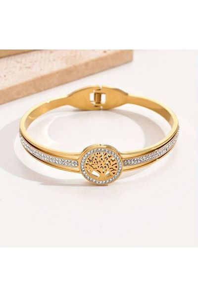 OEM 14K gold plated women's bracelet - Tree of Life with white crystals