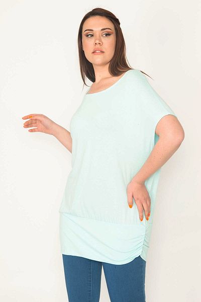 Şans Women's Plus Size Cyan Green Crew Neck Banded Hem Low Sleeve Tunic 65n32563