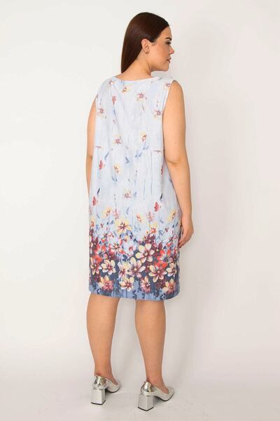 Şans Women's Blue Plus Size Tunic Dress with Pockets 65n35598