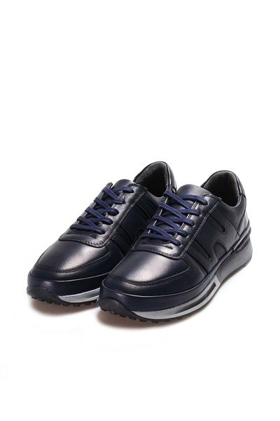 Ayakkabıhane Inside and Outside Genuine Leather Navy Blue Men's Sports Sneaker Shoes Ah07600131326