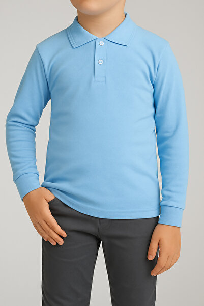 FATELLA Unisex Children's Polo Neck Long Sleeve Baby Blue School T-shirt Comb...