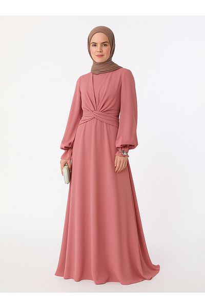 Refka Βραδινό φόρεμα με κόμπο σιφόν Hijab - Dark Rose - Refka