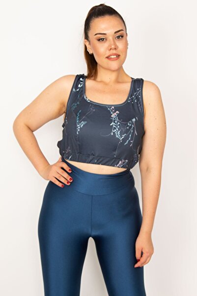 Şans Women's Large Size Indigo Back Detailed Crop Bistuary 65n33329