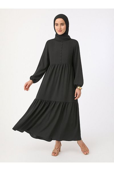 Refka Rochie Aerobin Hijab cu Detaliu Nervur - Negru - Refka