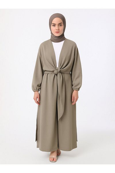 Refka Soft Textured Lacing Detailed Cap Trousers Double Set - Mink - Refka