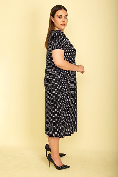 Şans Жіноча сукня з віскози з коротким рукавом з темно-синім візерунком в горошок 65n27338