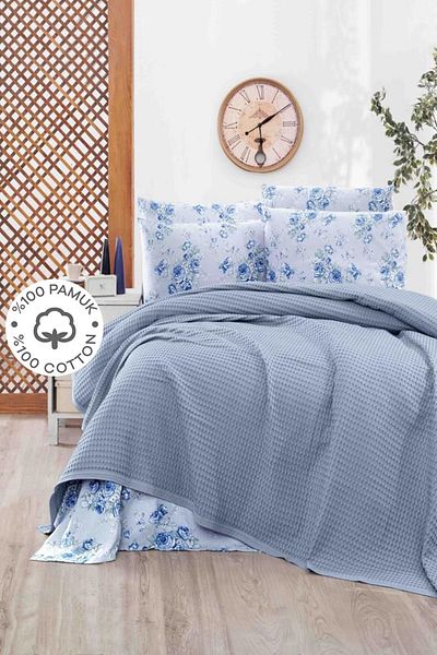 SUVAY 100% Cotton Gray Double Bedspread Pique, Waffle Pattern