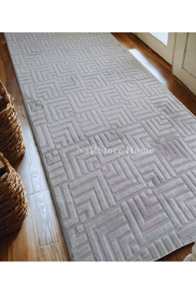 NaRStore Home Kaymaz Tabanlı Rölyef Çeşme Gri Kesme Salon Koridor Mutfak Halı...