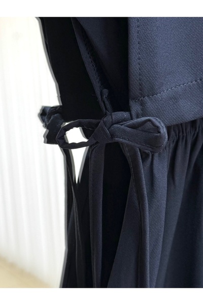 MİHRA STORE Kadın Tesettür Bolerolu Elbise -liyan Beli Lastikli Yelekli Dabıl Elbise-mf1750 Lacivert