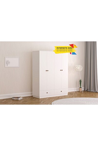 Rabi Elif Modern 4 Kapak 2 Çekmeceli Gardırop