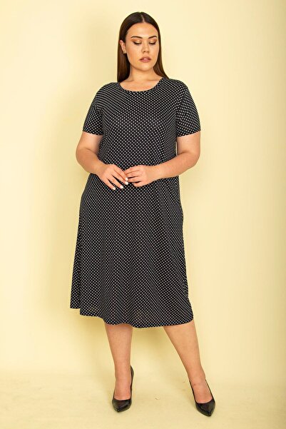 Şans Жіноча сукня з віскози з коротким рукавом з темно-синім візерунком в горошок 65n27338
